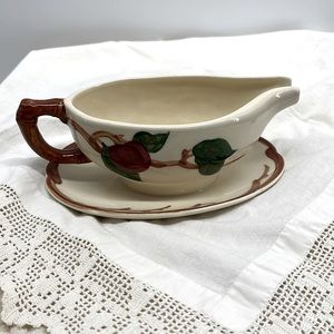 Vintage FRANCISCAN Apple Pattern Gravy Boat on Attached Plate